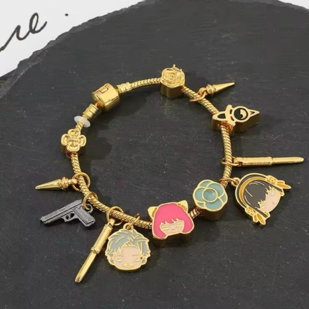 14K Gold Plated SPY X FAMILY Themed Loaded Charm Bracelet Unisex Anime Manga